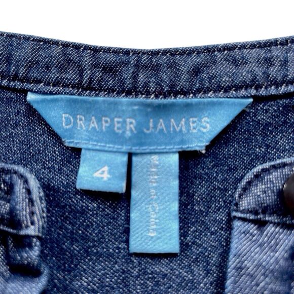 DRAPER JAMES Chambray Ruffle Shift Dress Size 4 Blue Denim Dark Wash - Picture 3 of 16